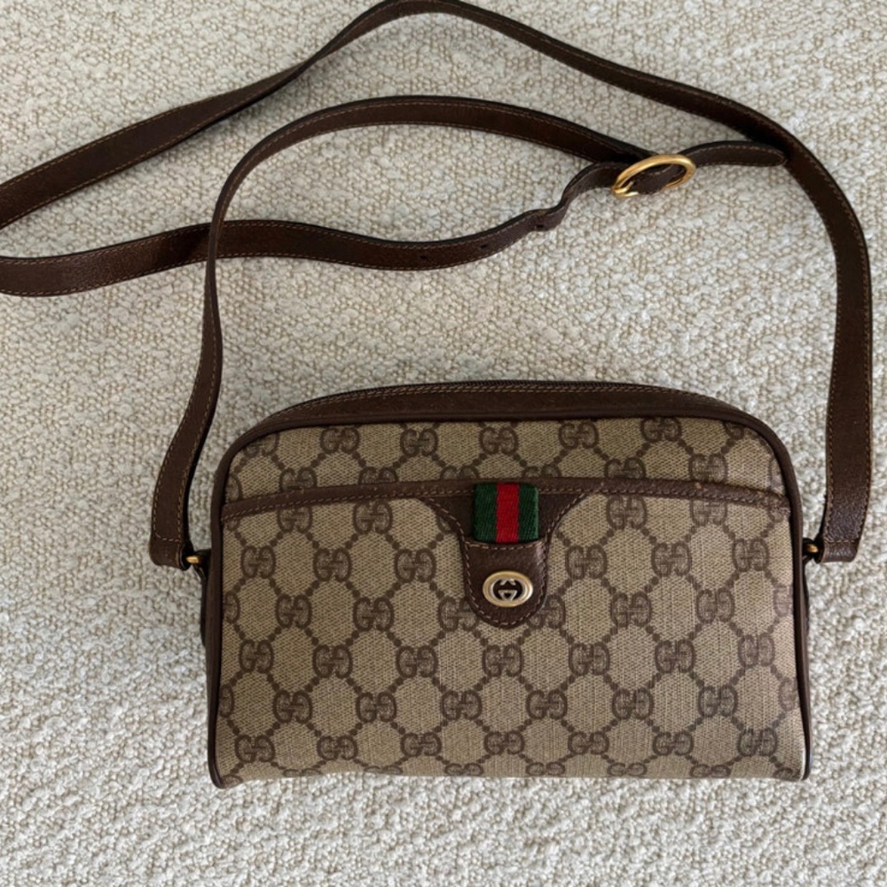 Authentic GUCCI GG Supreme Web Sherry Line Shoulder Bag PVC Beige